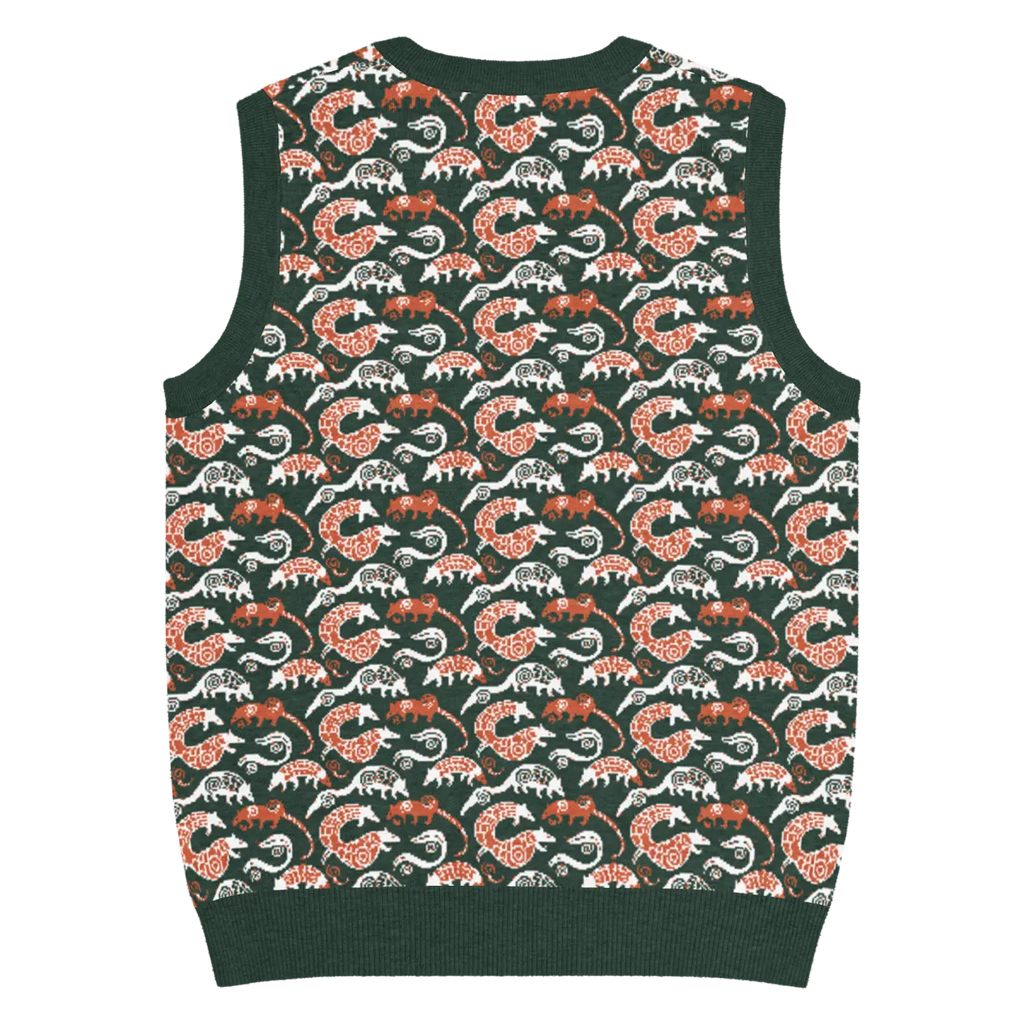 Pangolin Pattern Knit V-Neck Vest - Lightweight Retro Style - DipaliZ