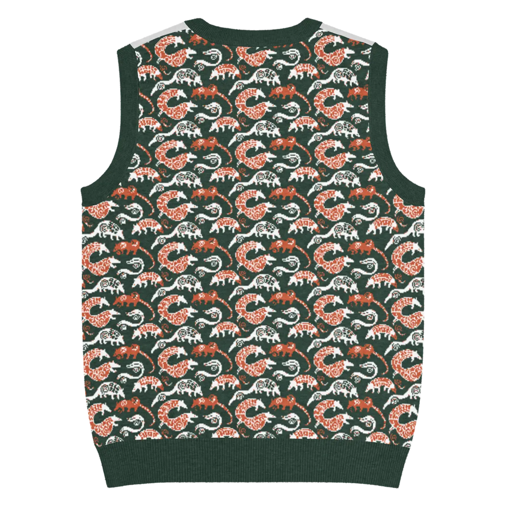 Pangolin Pattern Knit V-Neck Vest - Lightweight Retro Style - DipaliZ