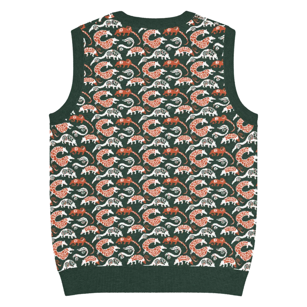 Pangolin Pattern Knit V-Neck Vest - Lightweight Retro Style - DipaliZ