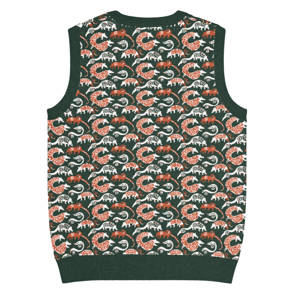 Pangolin Pattern Knit V-Neck Vest - Lightweight Retro Style - DipaliZ