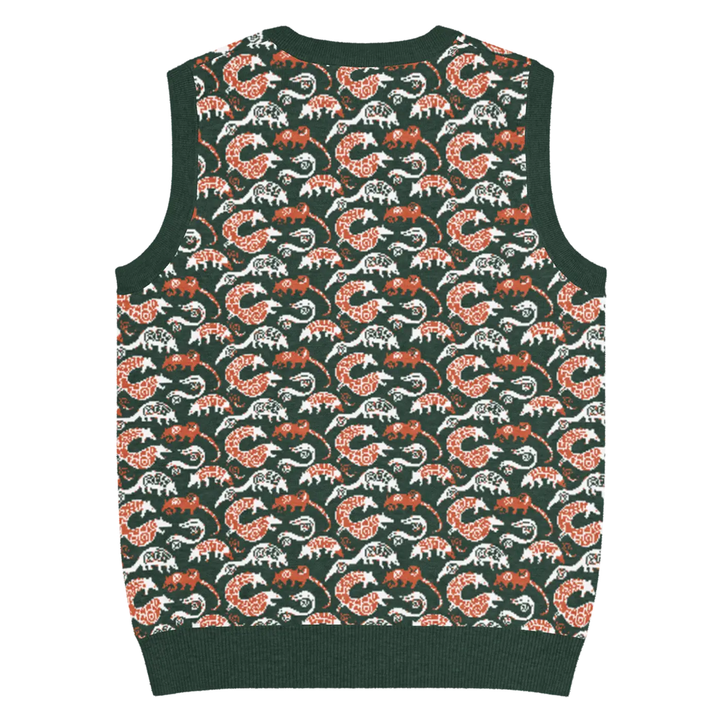 Pangolin Pattern Knit V-Neck Vest - Lightweight Retro Style - DipaliZ