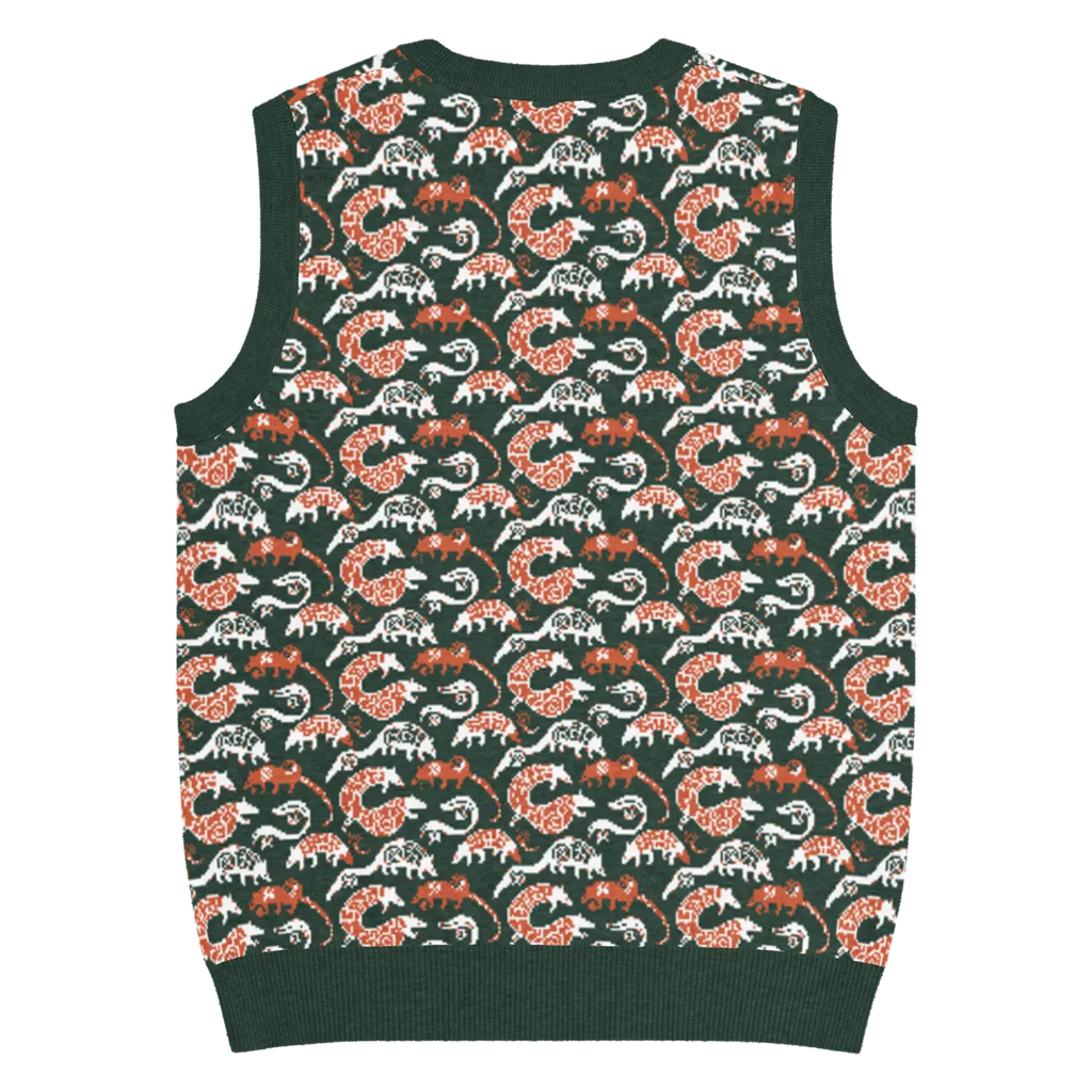 Pangolin Pattern Knit V-Neck Vest - Lightweight Retro Style - DipaliZ