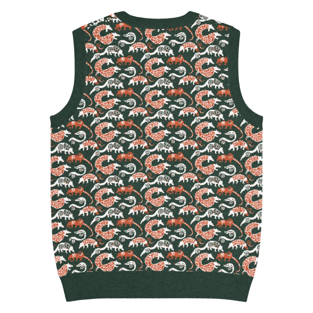 Pangolin Pattern Knit V-Neck Vest - Lightweight Retro Style - DipaliZ