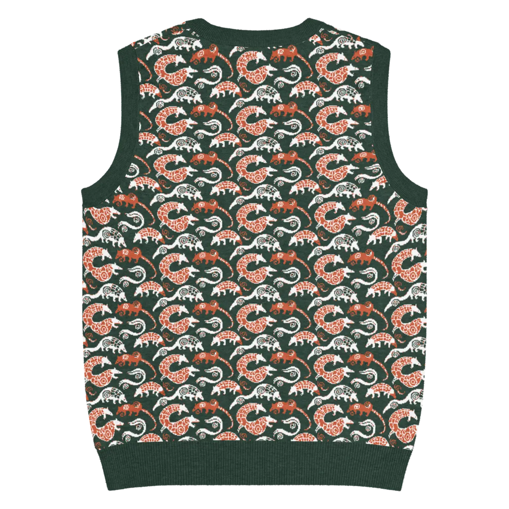 Pangolin Pattern Knit V-Neck Vest - Lightweight Retro Style - DipaliZ