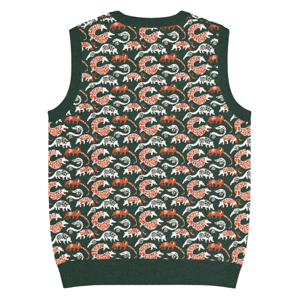 Pangolin Pattern Knit V-Neck Vest - Lightweight Retro Style - DipaliZ