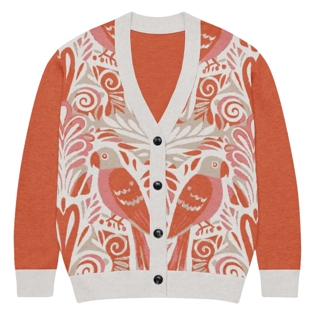Knitted Cardigan - Lightweight Parrots Print - DipaliZ