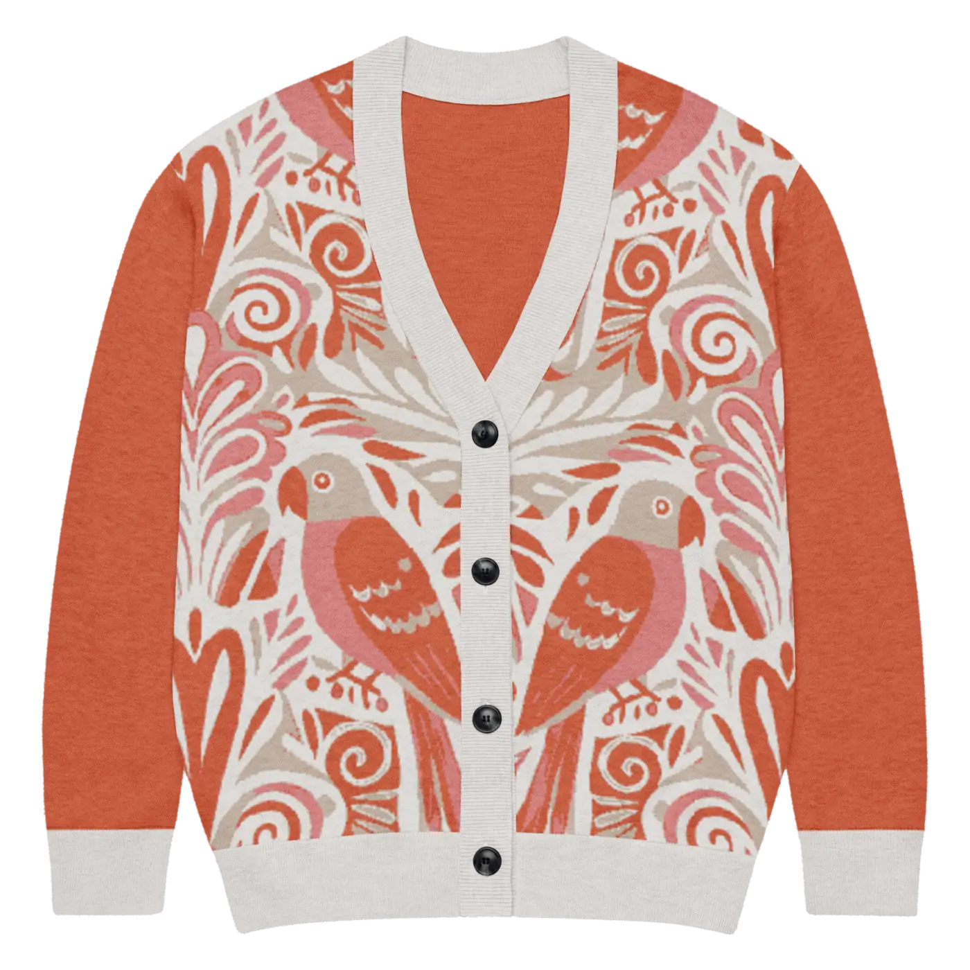 Knitted Cardigan - Lightweight Parrots Print - DipaliZ