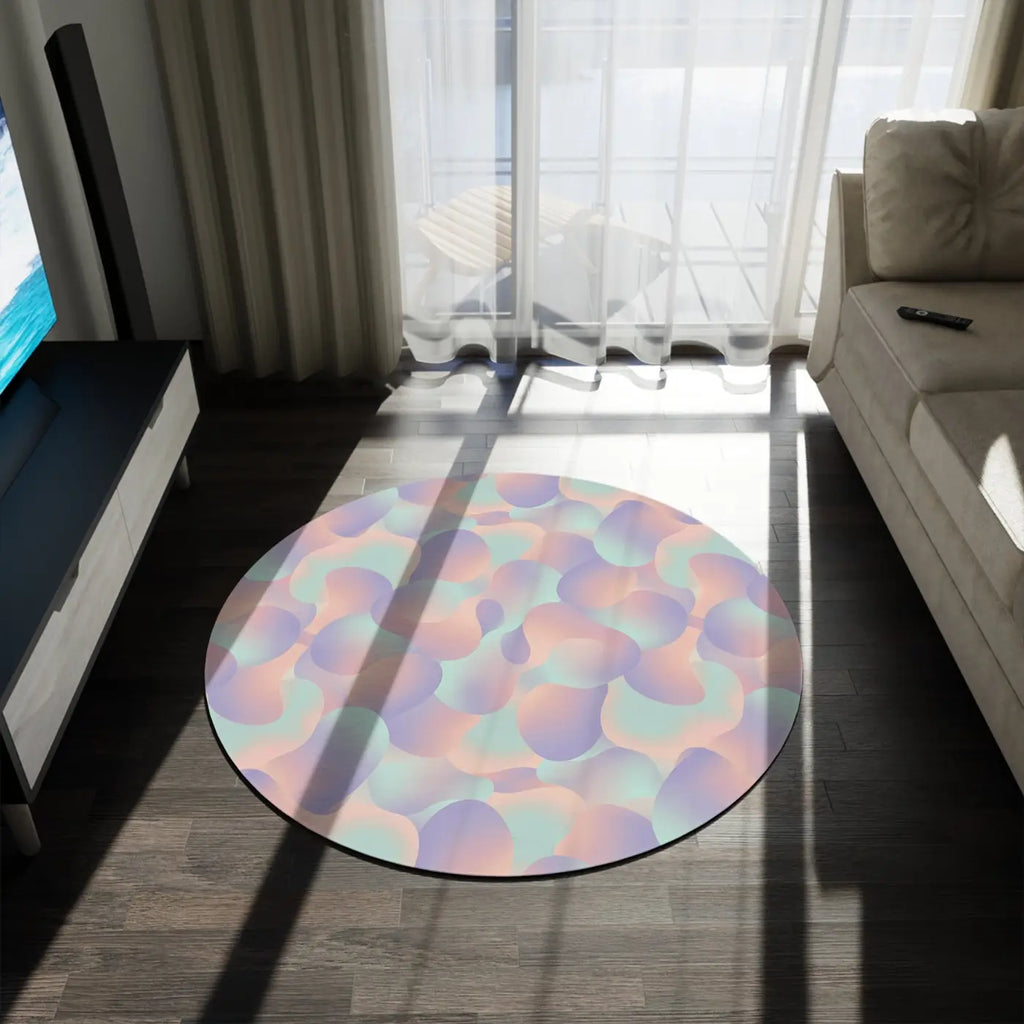 Pastel Abstract Round Rug - Iridescent Bubble Design - DipaliZ