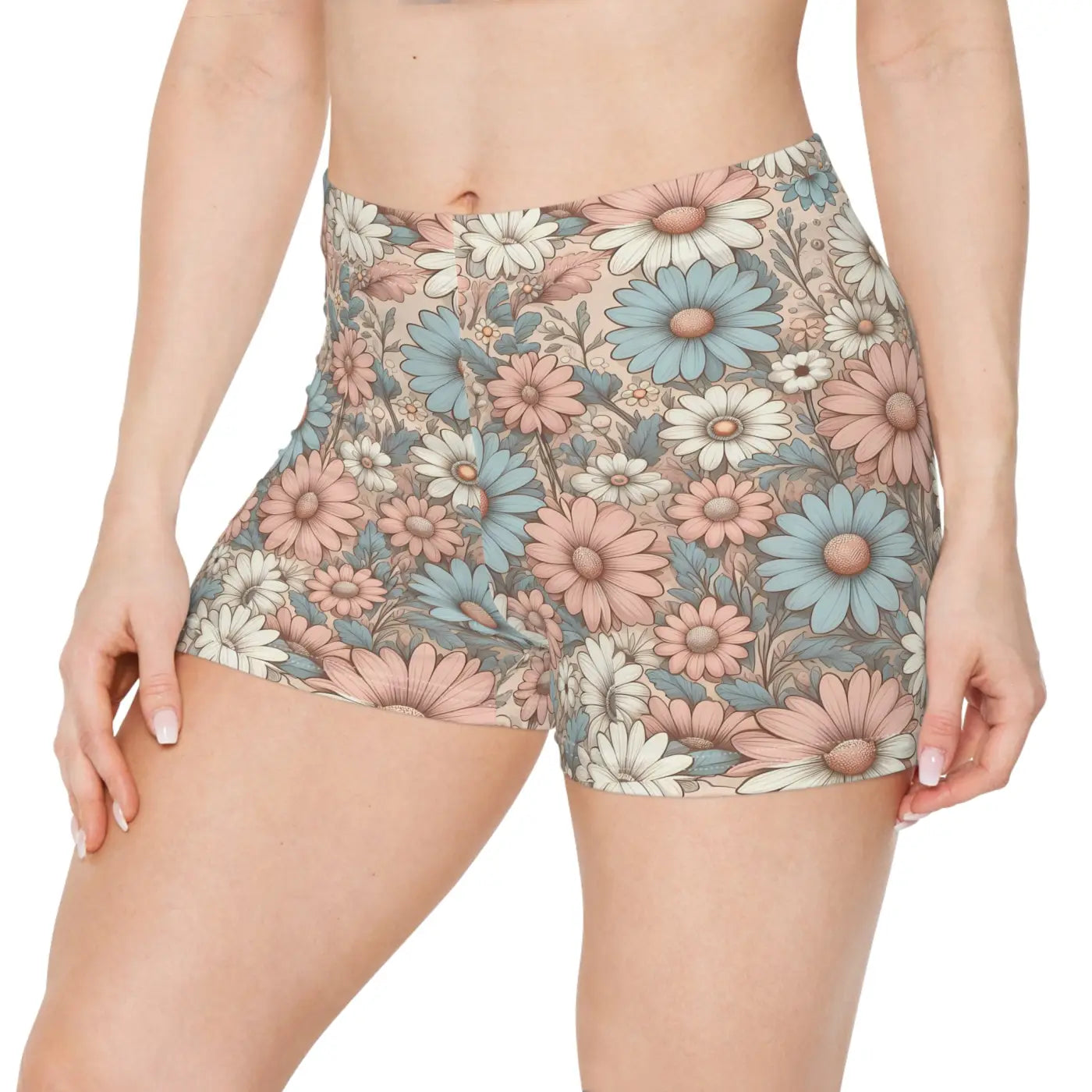Pastel Daisies Women's Shorts - Moisture-Wicking Fabric - DipaliZ