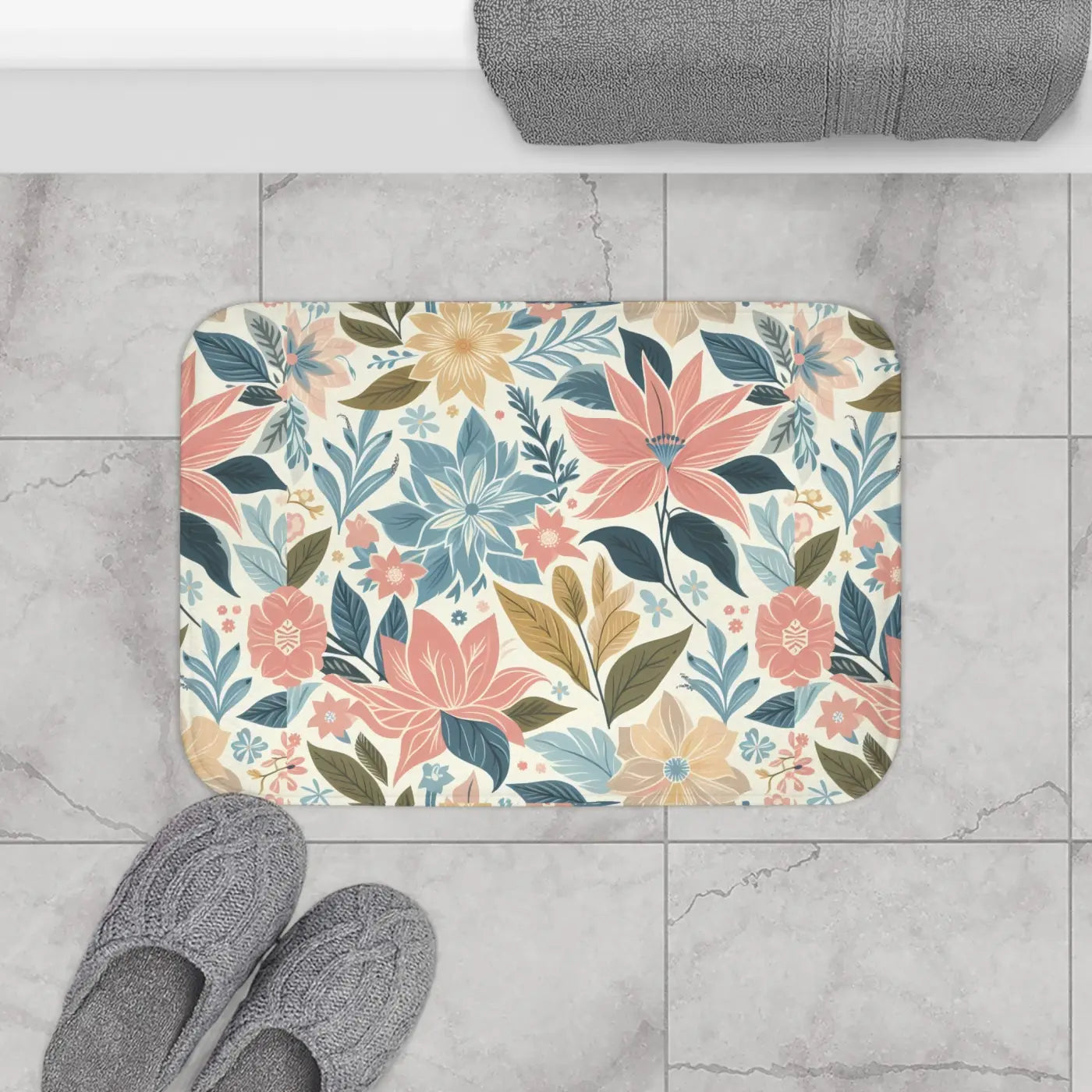 Pastel Floral Bath Mat - Anti-Slip Backing - DipaliZ
