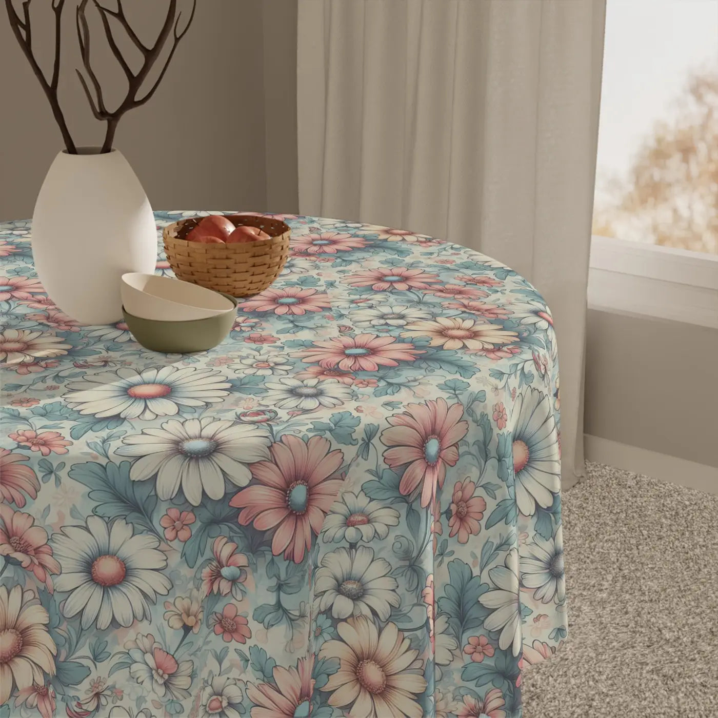 Pink Tablecloth - Pastel Floral Pattern One-Sided Print - DipaliZ