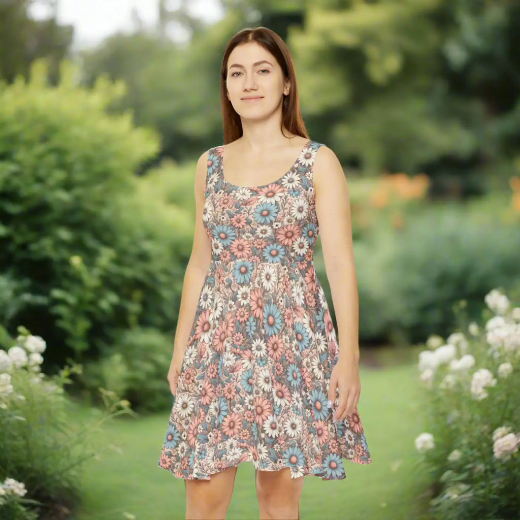 Pastel Floral Skater Dress - Romantic Style - DipaliZ