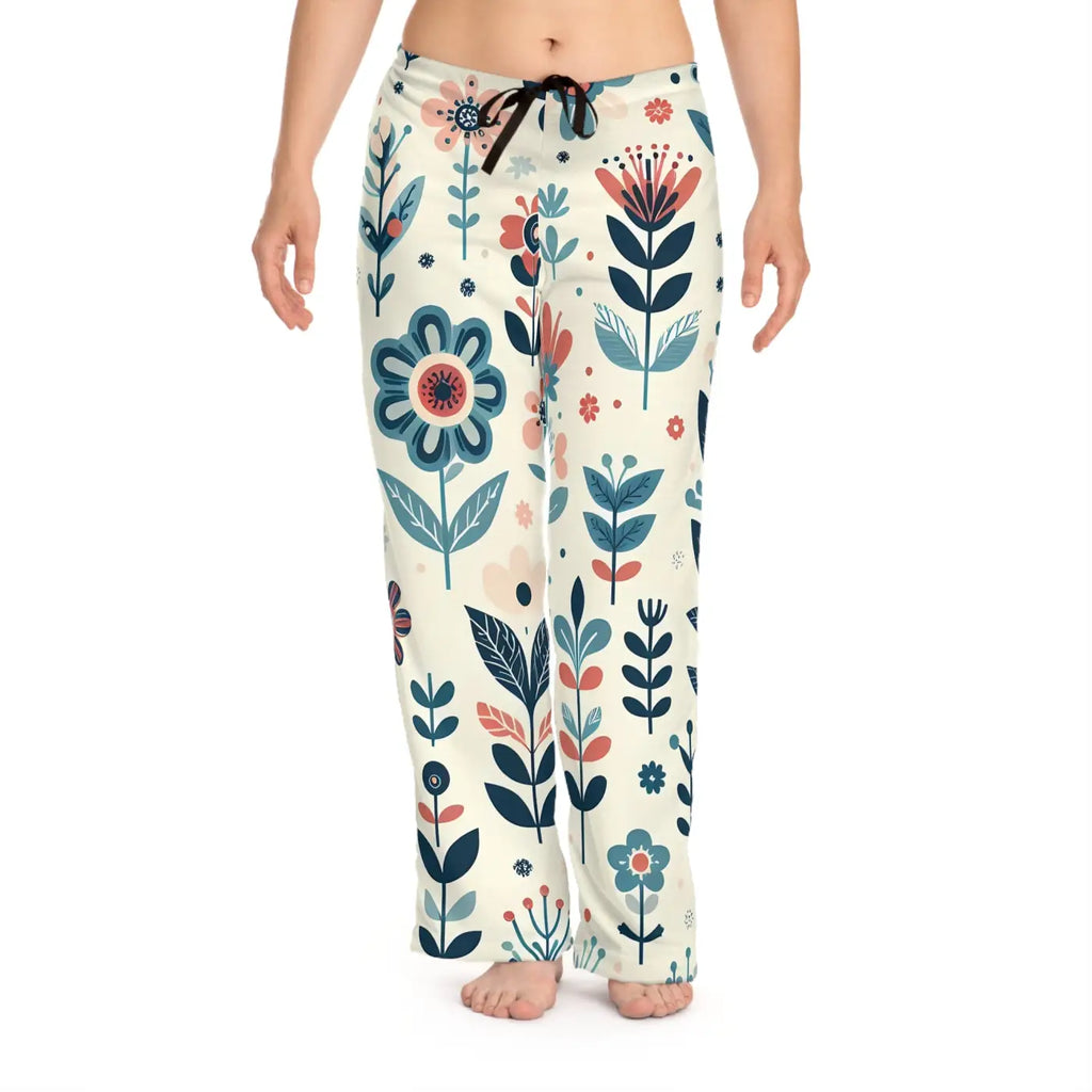 Pastel Floral Pajama Pants - Drawstring Tie Loungewear - DipaliZ