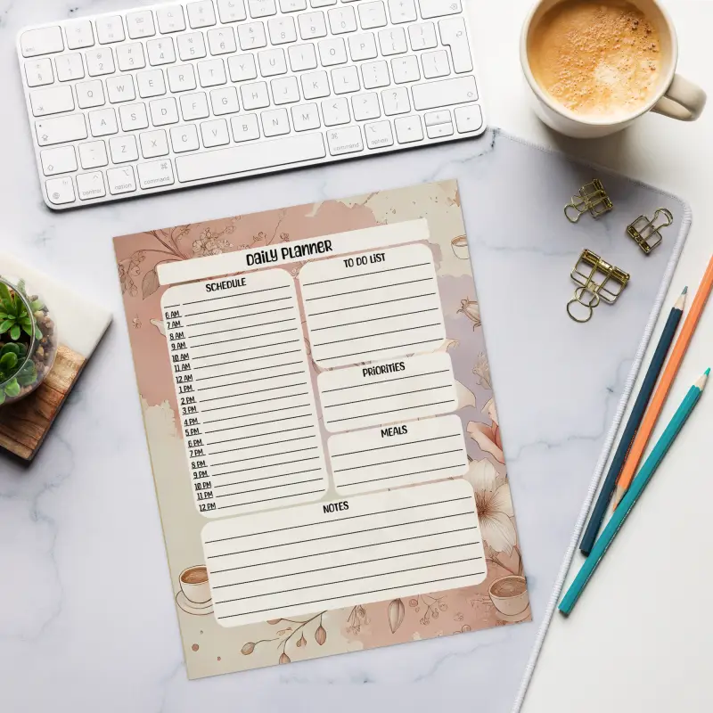 Pastel Florals Daily Planner Notepad - Stylish Organization - DipaliZ