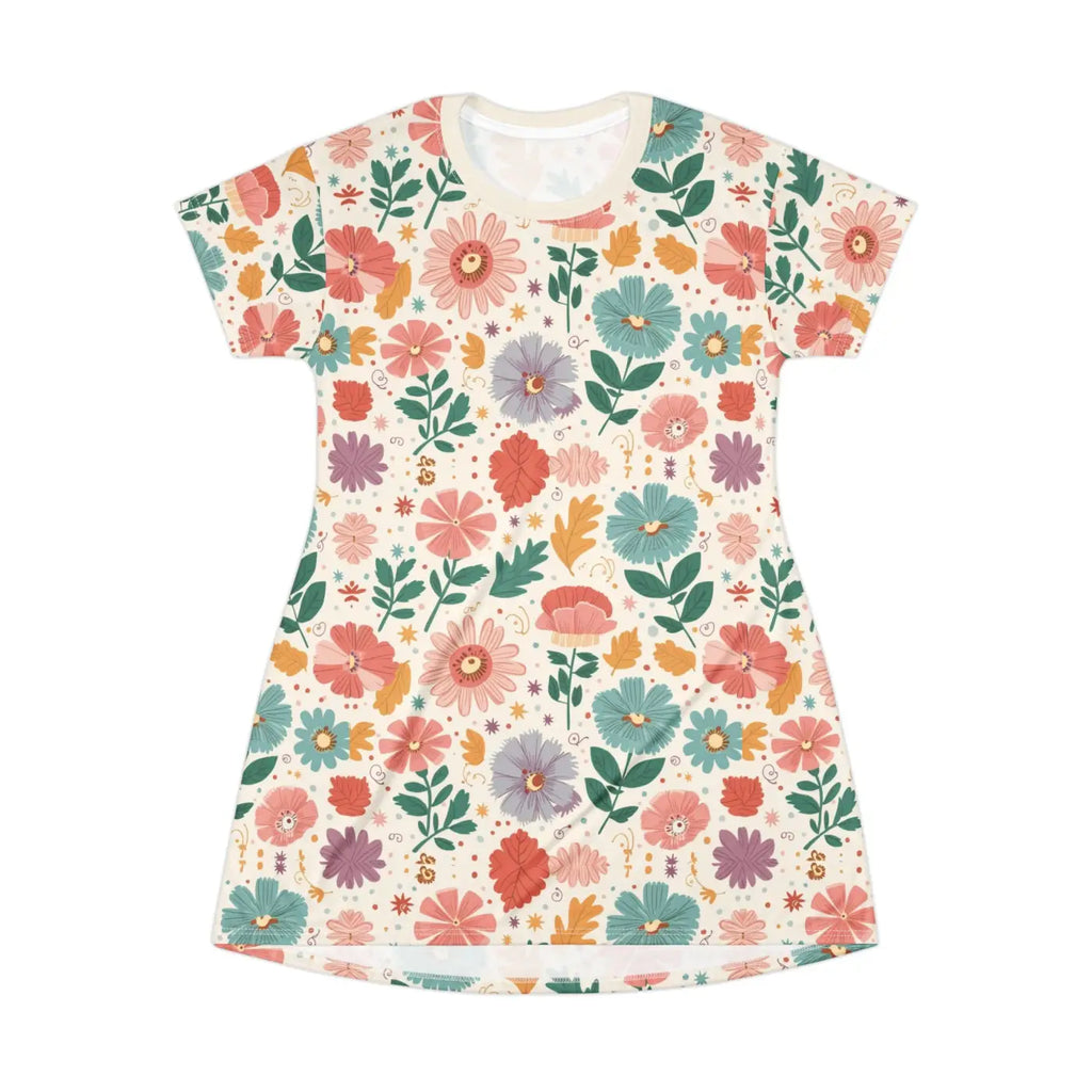Sustainable All-Over-Print T-Shirt Dress - Pastel Flower - DipaliZ