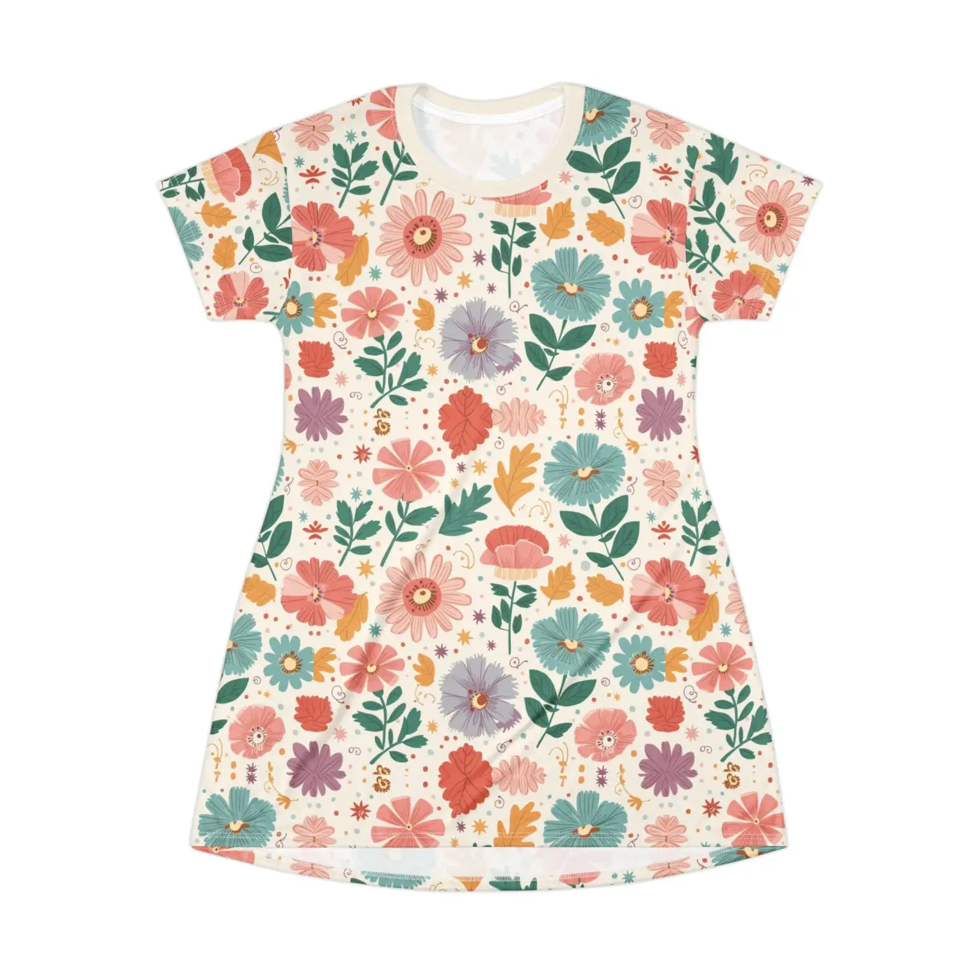 Sustainable All-Over-Print T-Shirt Dress - Pastel Flower - DipaliZ