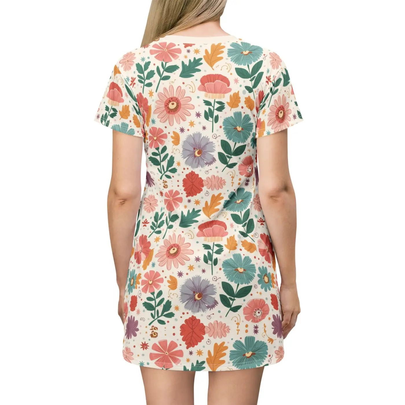 Sustainable All-Over-Print T-Shirt Dress - Pastel Flower - DipaliZ
