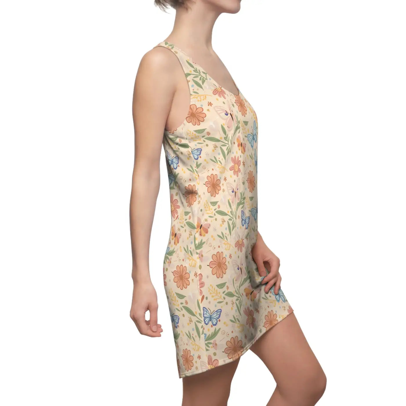 Floral Racerback Dress - Pastel Flowers and Butterflies - DipaliZ