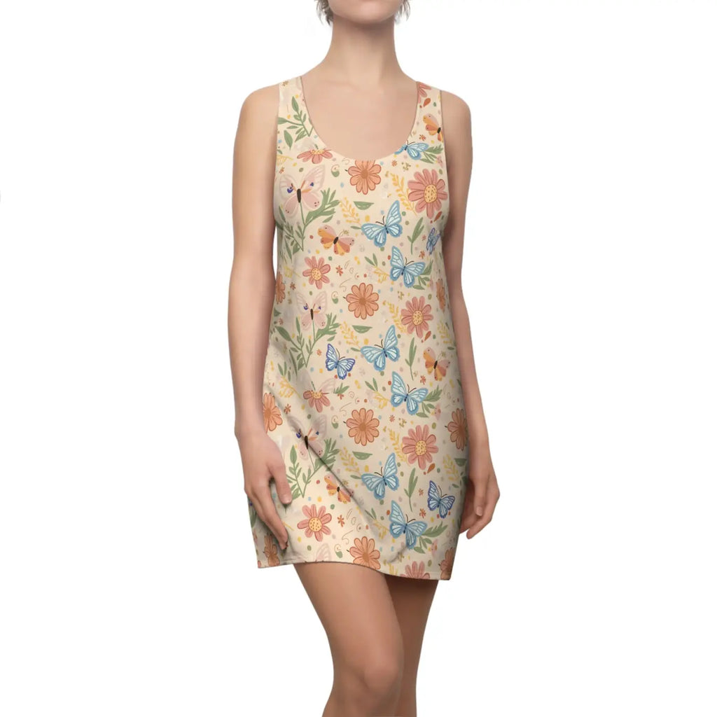 Floral Racerback Dress - Pastel Flowers and Butterflies - DipaliZ