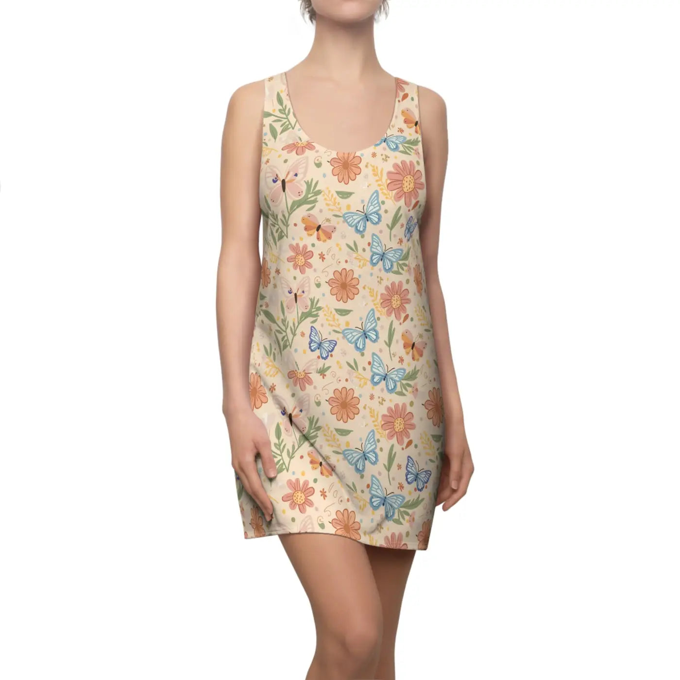 Floral Racerback Dress - Pastel Flowers and Butterflies - DipaliZ