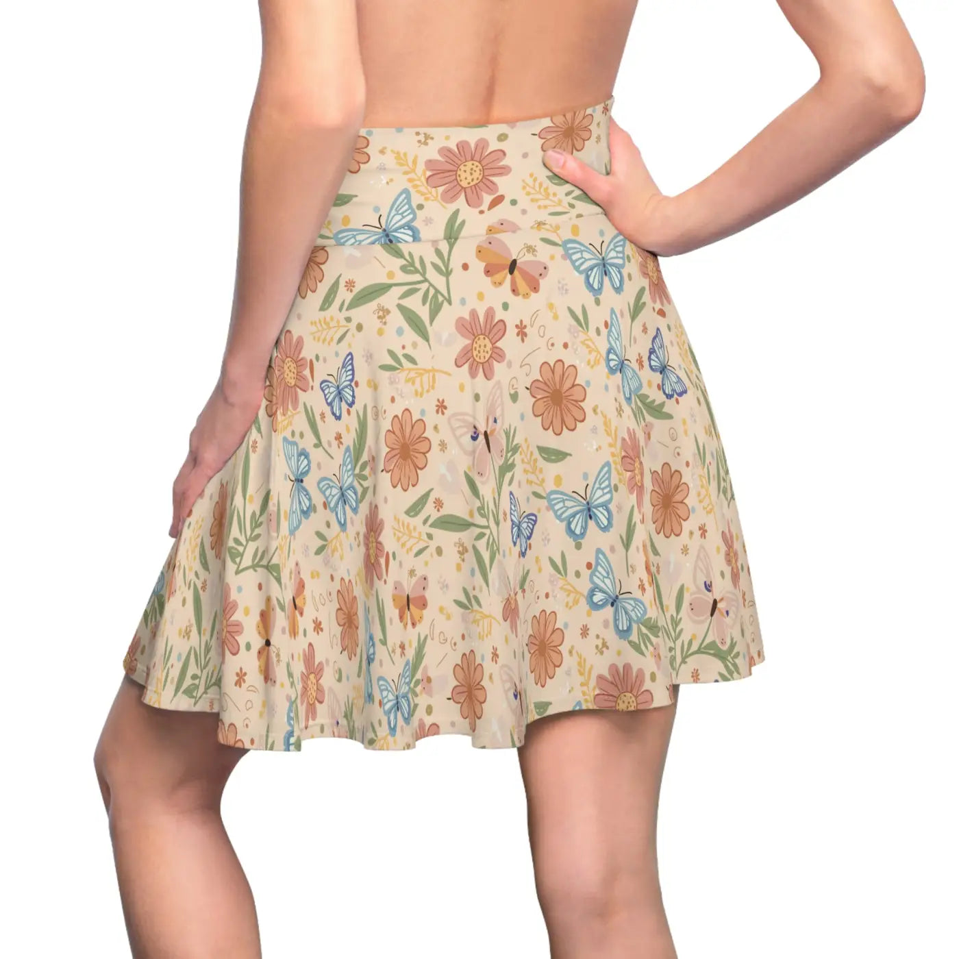 Pastel Flowers Skater Skirt - Everyday Fun Casual Wear - DipaliZ