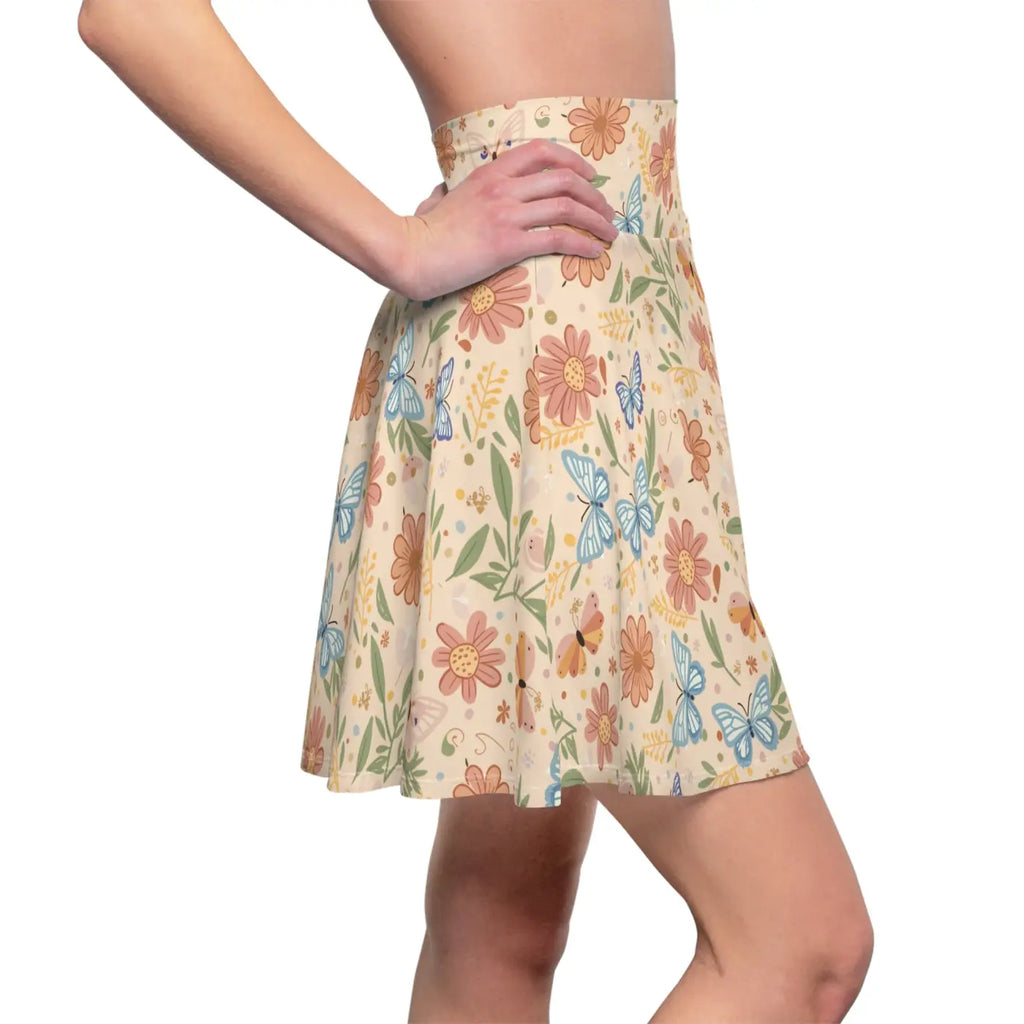 Pastel Flowers Skater Skirt - Everyday Fun Casual Wear - DipaliZ