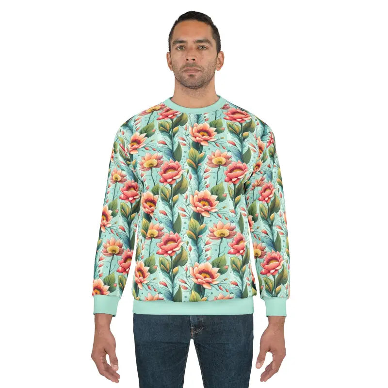 Unisex Sweatshirt - Pastel Flowers and Mint Green - DipaliZ