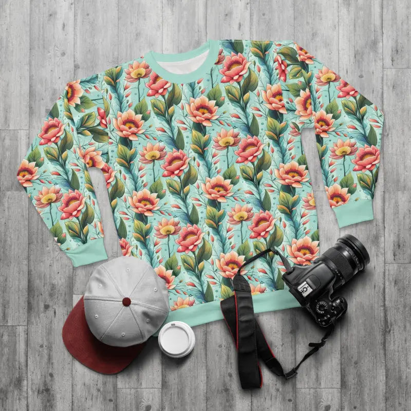 Unisex Sweatshirt - Pastel Flowers and Mint Green - DipaliZ