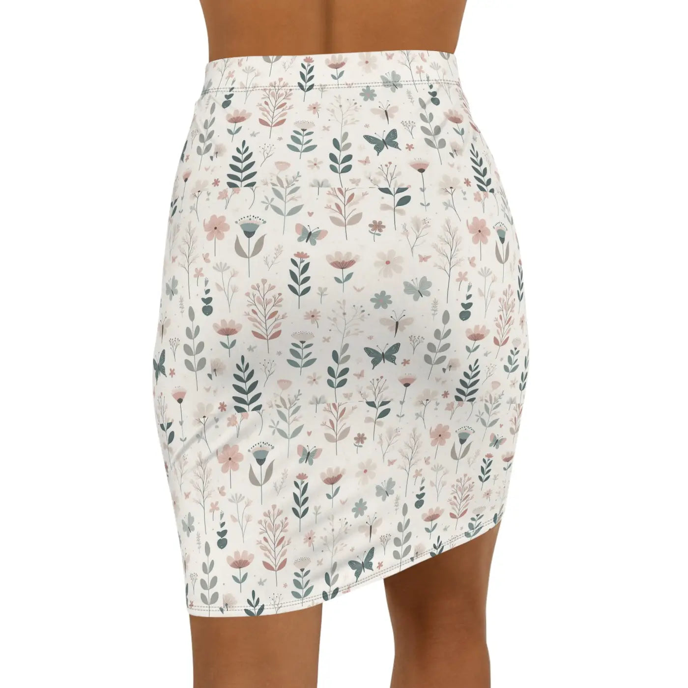 Floral Dreams Mid-Waist Pencil Skirt - Chic Black Seam Thread - DipaliZ
