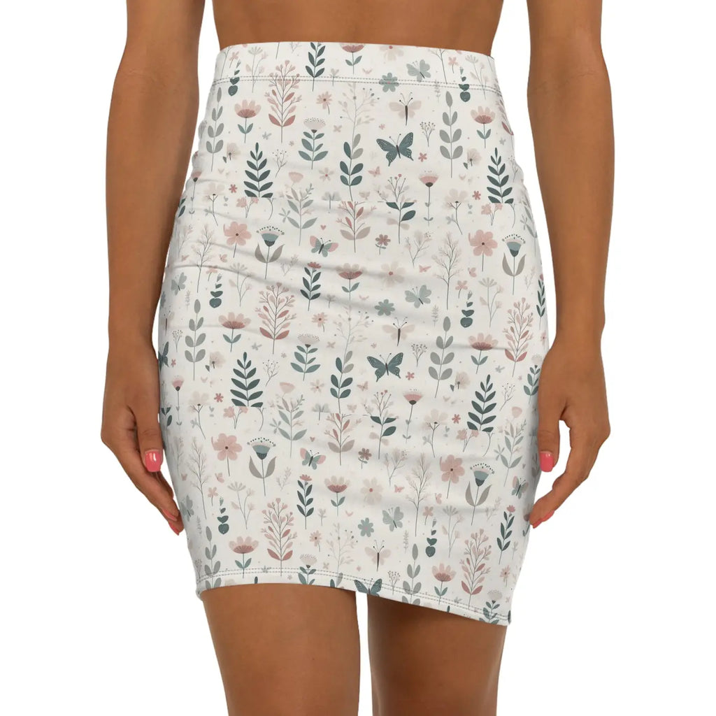Floral Dreams Mid-Waist Pencil Skirt - Chic Black Seam Thread - DipaliZ