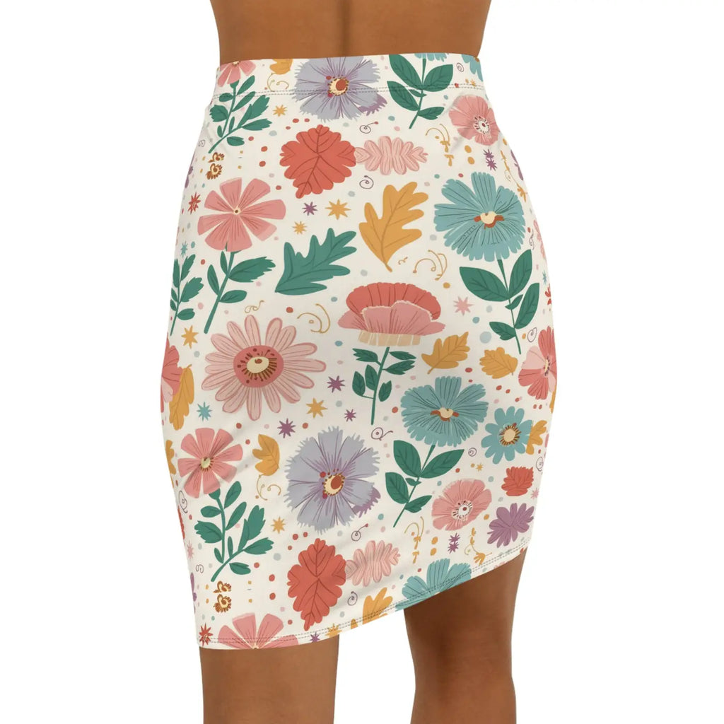 Stretchy Pastel Flowers Pencil Skirt - Comfort Fit - DipaliZ