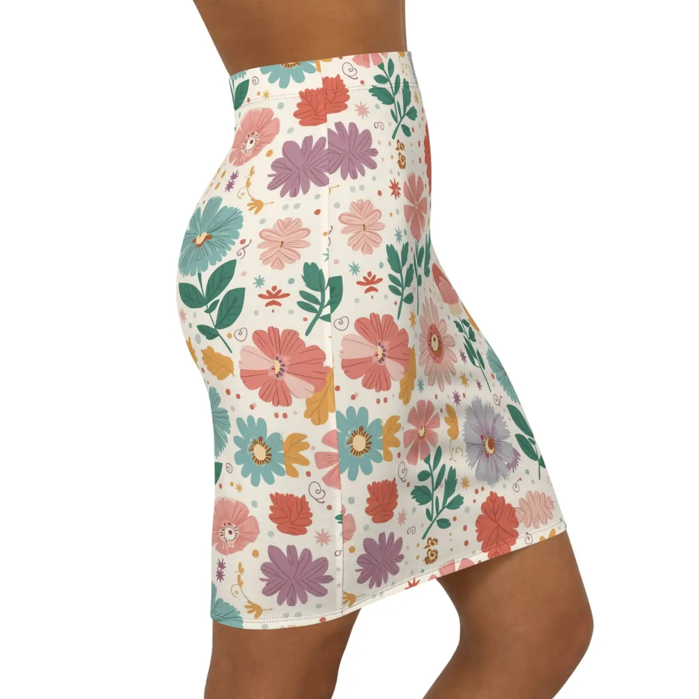 Stretchy Pastel Flowers Pencil Skirt - Comfort Fit - DipaliZ