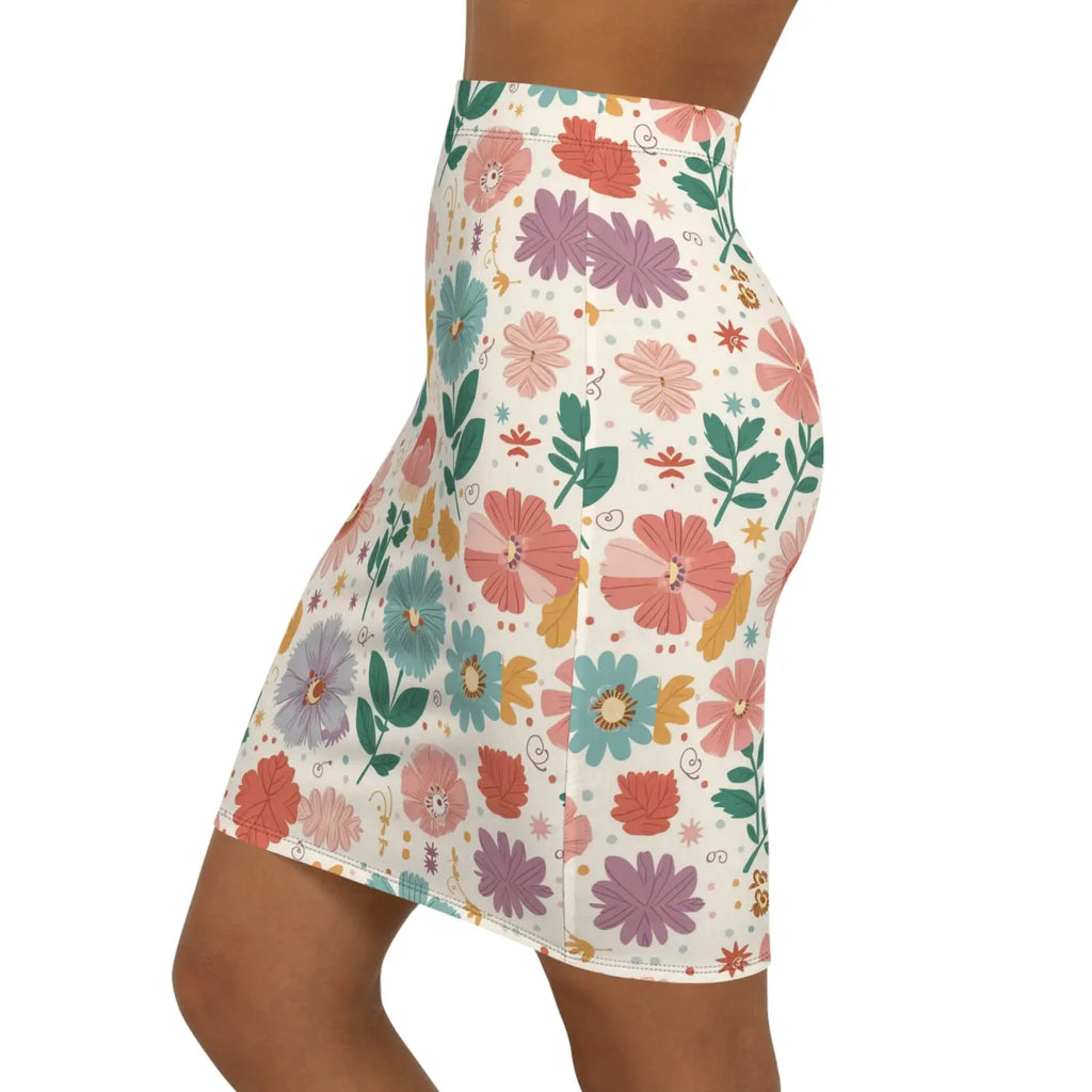 Stretchy Pastel Flowers Pencil Skirt - Comfort Fit - DipaliZ