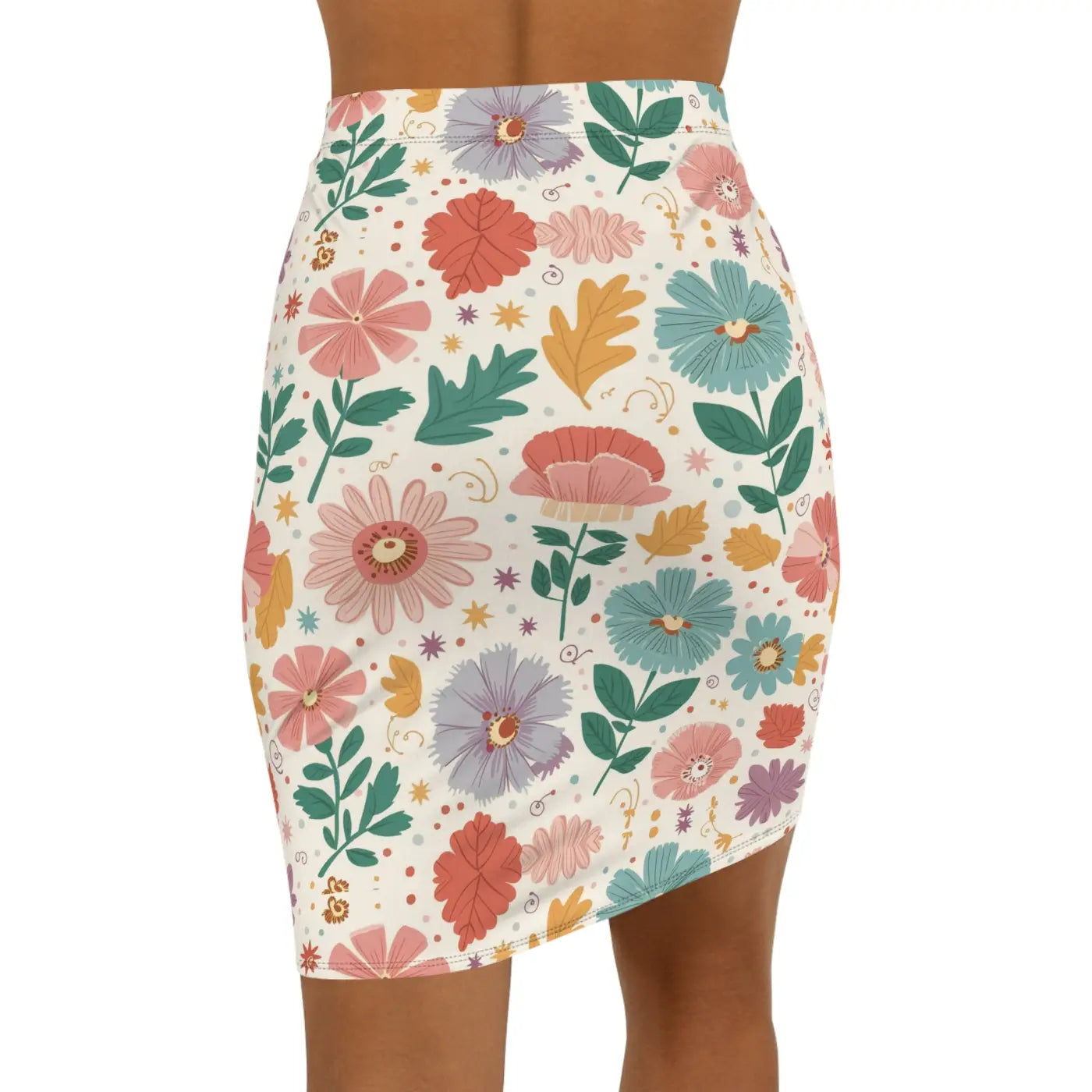 Stretchy Pastel Flowers Pencil Skirt - Comfort Fit - DipaliZ