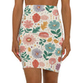 Stretchy Pastel Flowers Pencil Skirt - Comfort Fit - DipaliZ