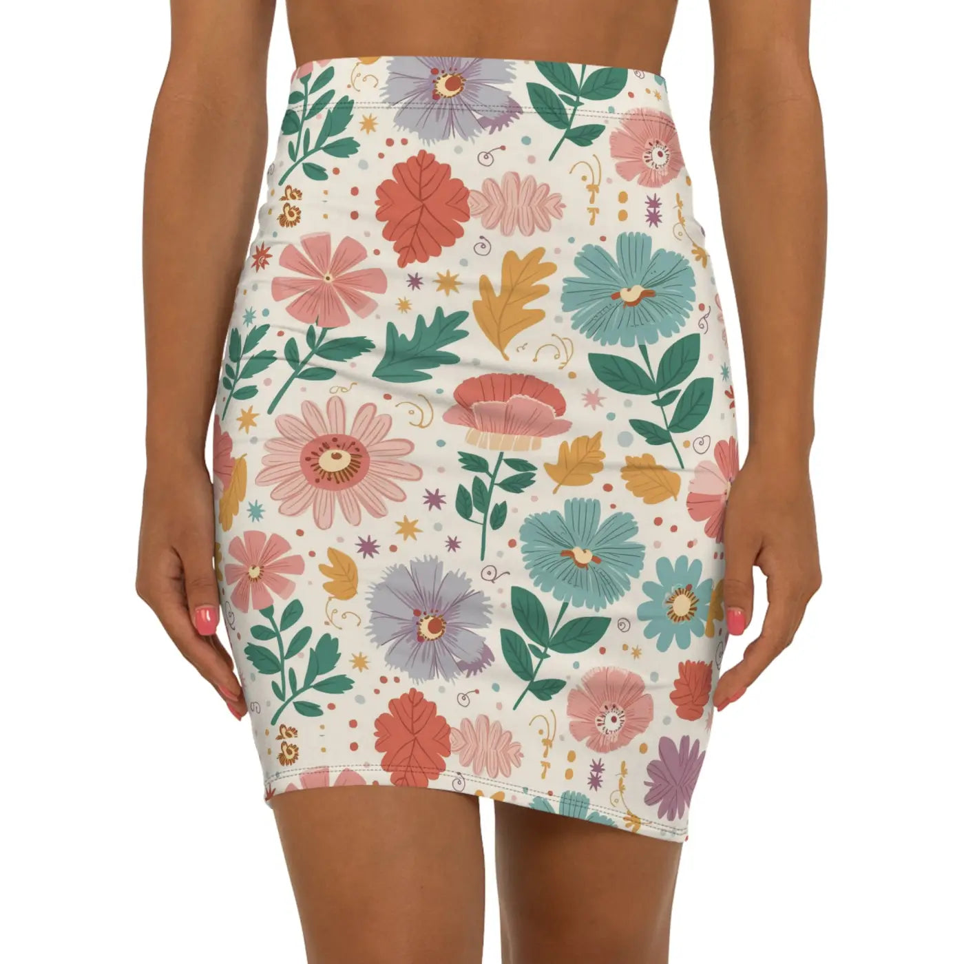 Stretchy Pastel Flowers Pencil Skirt - Comfort Fit - DipaliZ