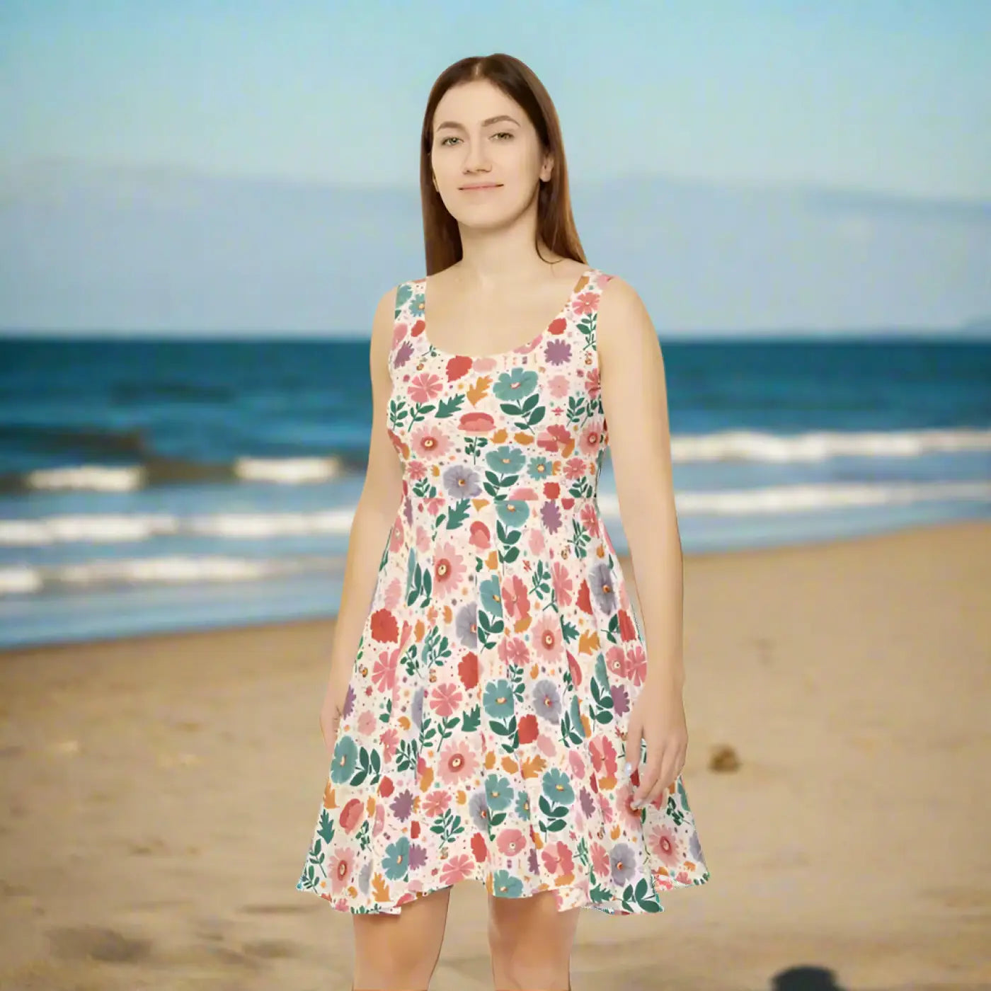 Pastel Flowers Skater Dress - Abstract Floral Design - DipaliZ