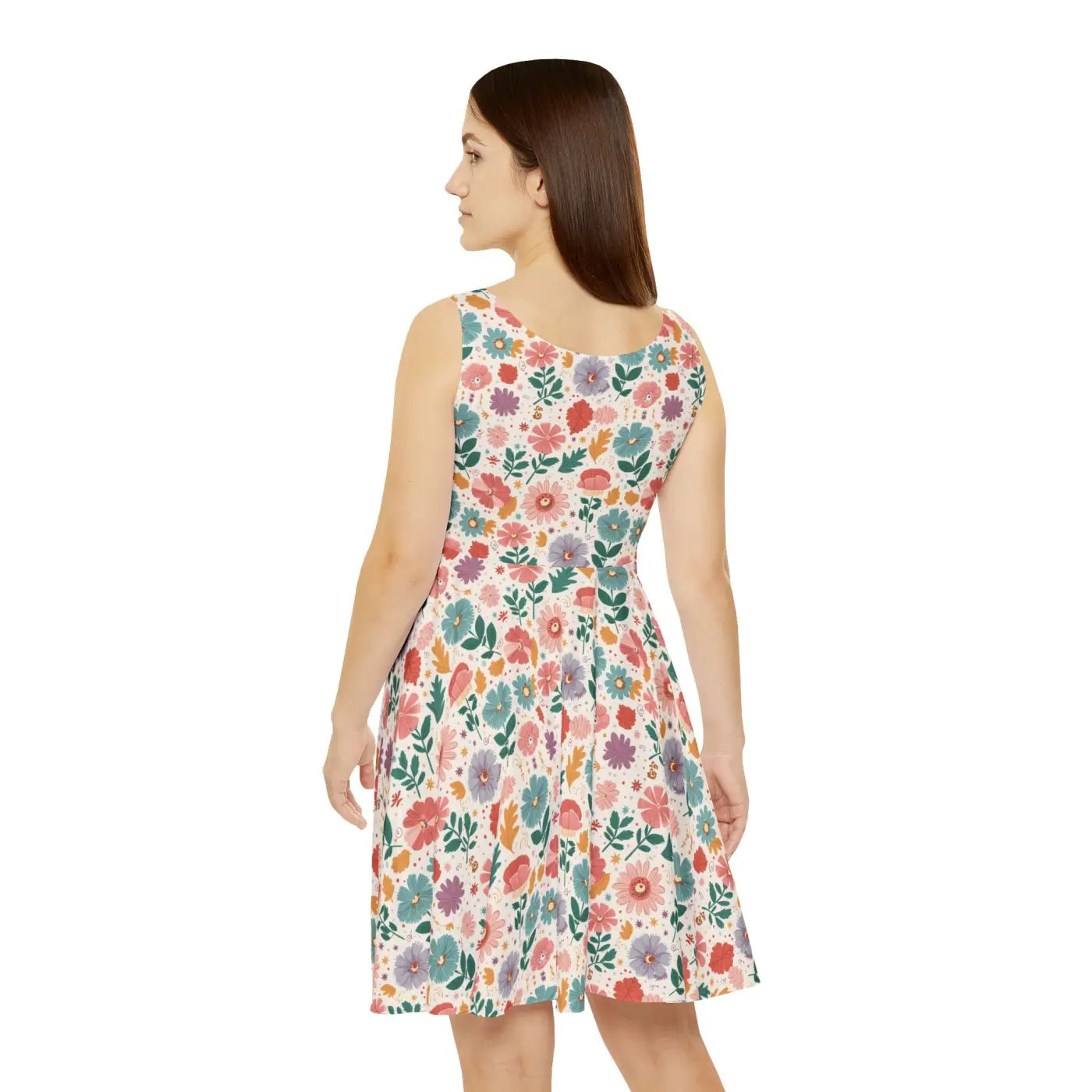 Pastel Flowers Skater Dress - Abstract Floral Design - DipaliZ