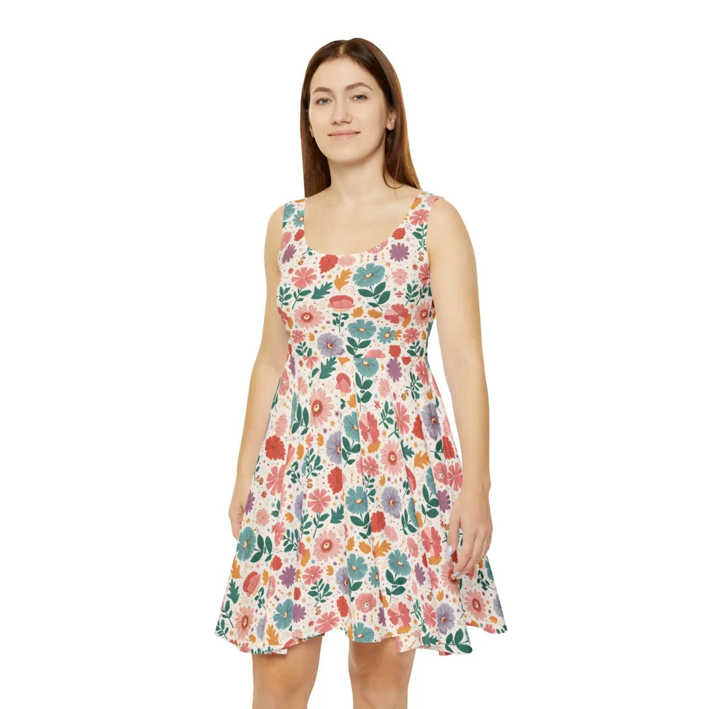 Pastel Flowers Skater Dress - Abstract Floral Design - DipaliZ