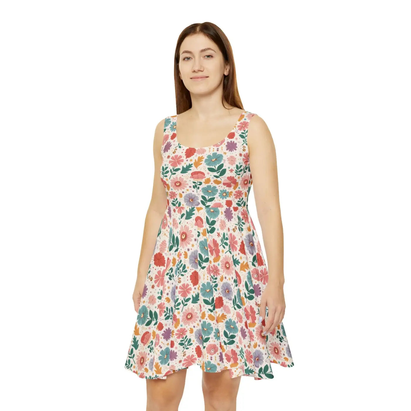 Pastel Flowers Skater Dress - Abstract Floral Design - DipaliZ