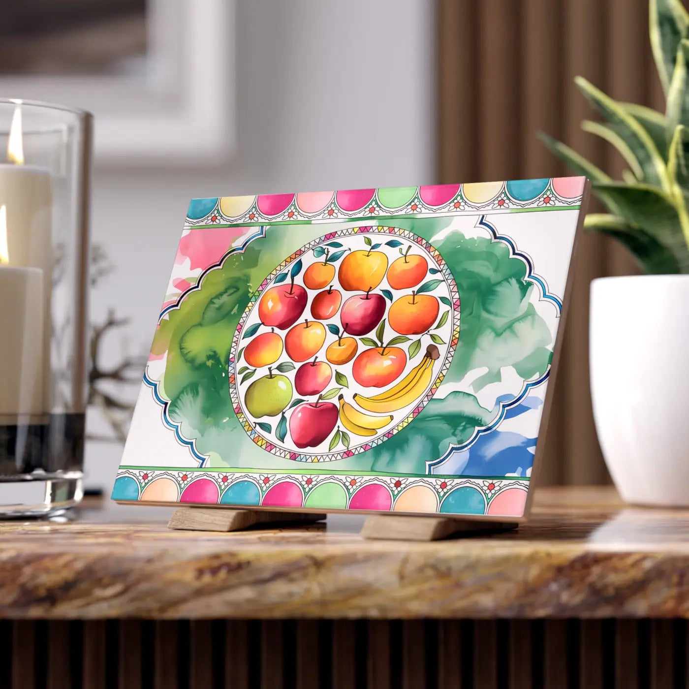 Vibrant Ceramic Photo Tile - Playful Fashion Art Design - DipaliZ