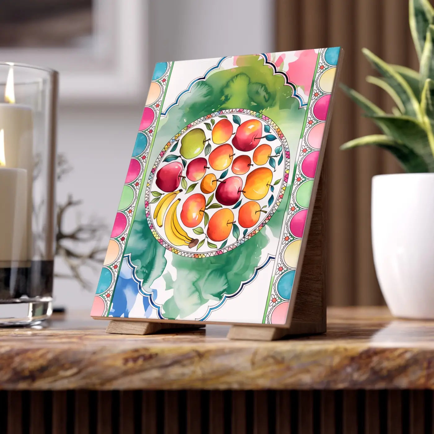Vibrant Ceramic Photo Tile - Playful Fashion Art Design - DipaliZ