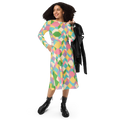 Pastel Geometric Pattern Midi Dress - Print Long Sleeve - DipaliZ