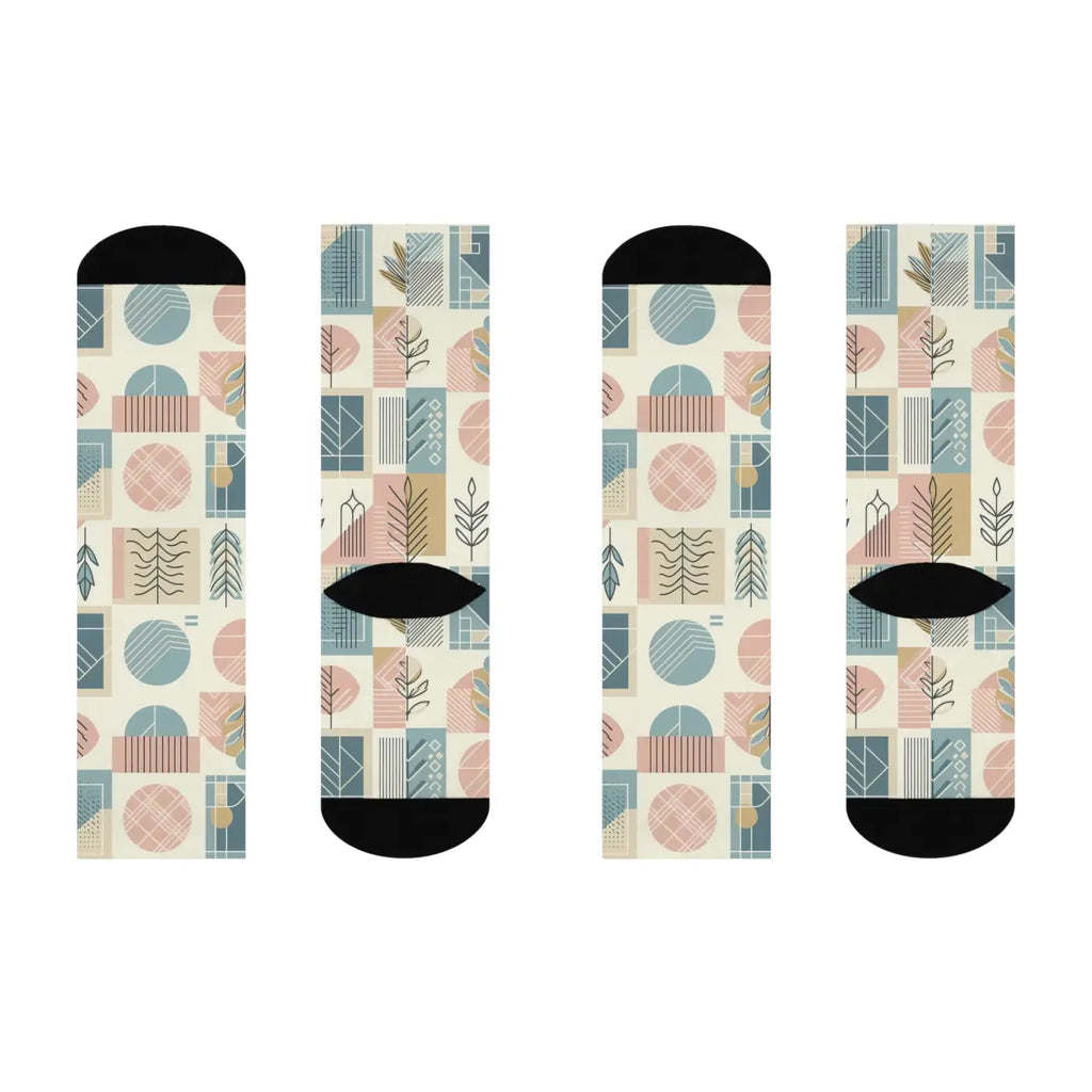 Cushioned Crew Socks - Pastel Geometric Pattern Comfort - DipaliZ