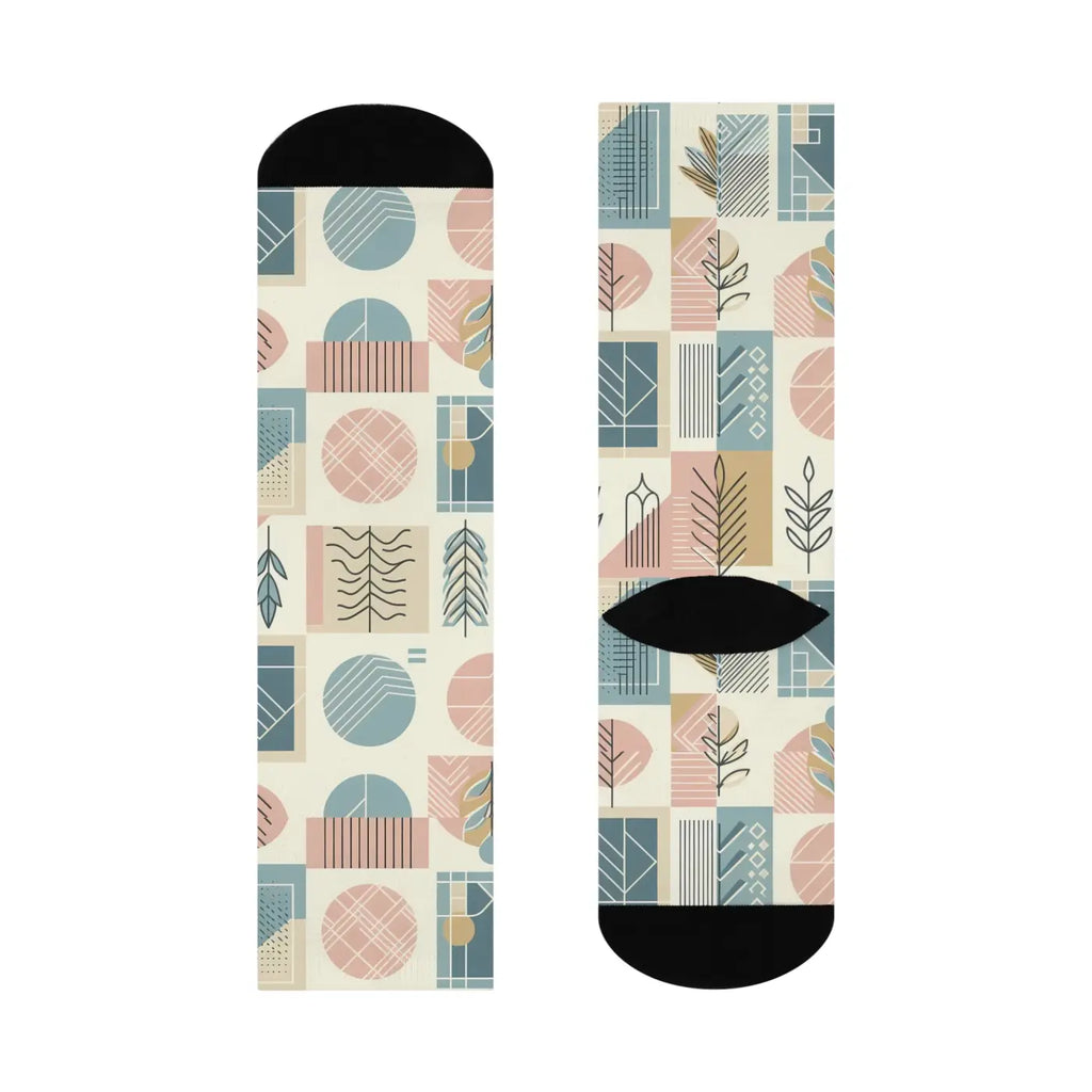 Cushioned Crew Socks - Pastel Geometric Pattern Comfort - DipaliZ