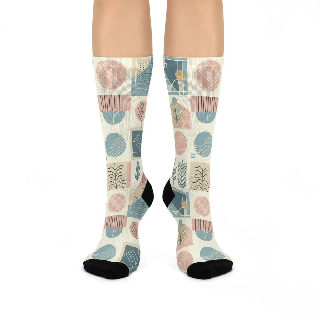 Cushioned Crew Socks - Pastel Geometric Pattern Comfort - DipaliZ