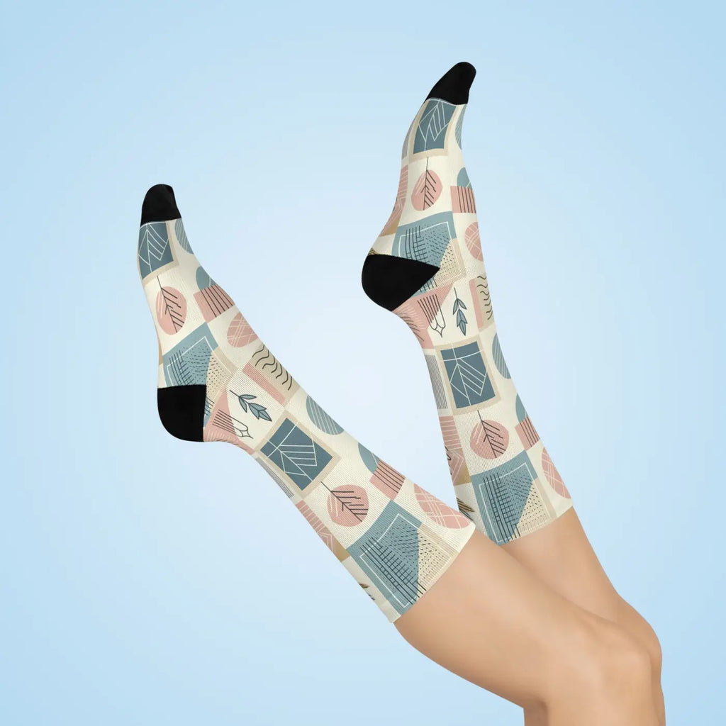 Cushioned Crew Socks - Pastel Geometric Pattern Comfort - DipaliZ