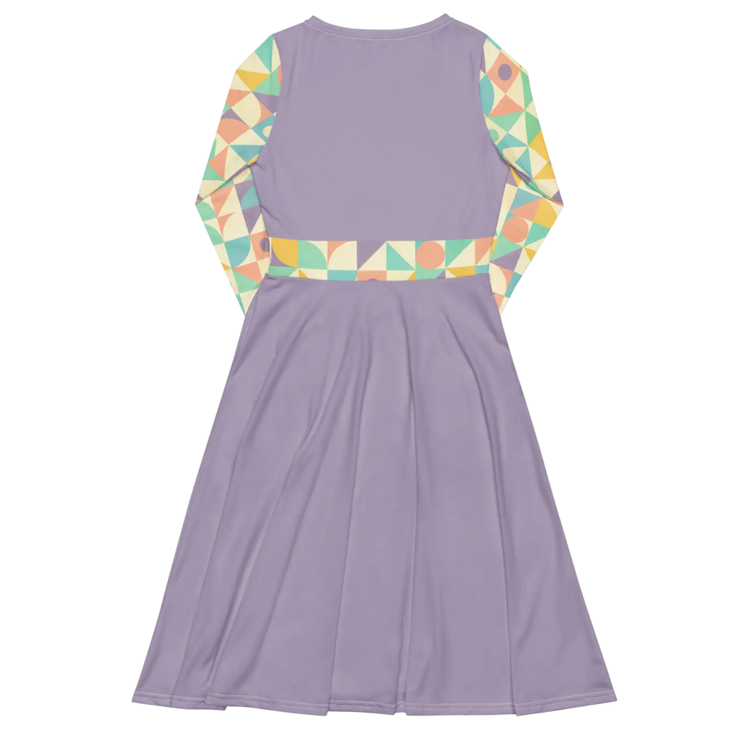Pastel Geometric Pattern Sleeve Midi - Fitted Waist Dress - DipaliZ