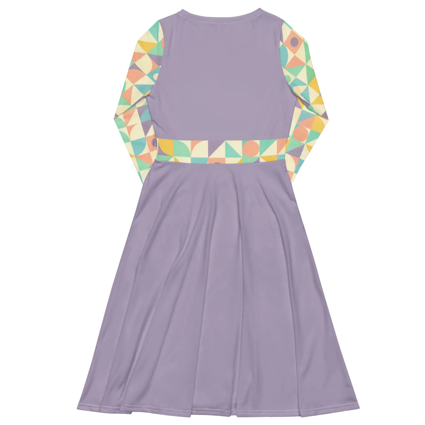 Pastel Geometric Pattern Sleeve Midi - Fitted Waist Dress - DipaliZ