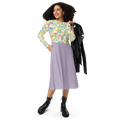 Pastel Geometric Pattern Sleeve Midi - Fitted Waist Dress - DipaliZ